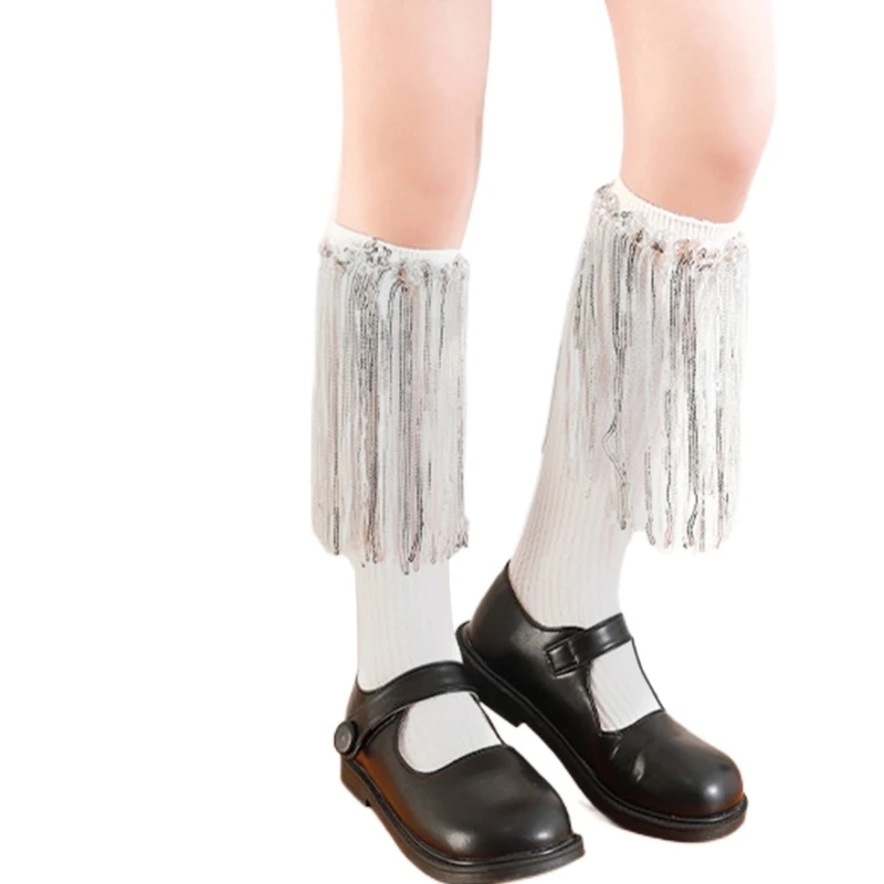 

Sequined Fringed Knee High Socks Midcalf Socks for Kids Spring Stretchy Socks for Little Girl School Dancing Dress Socks