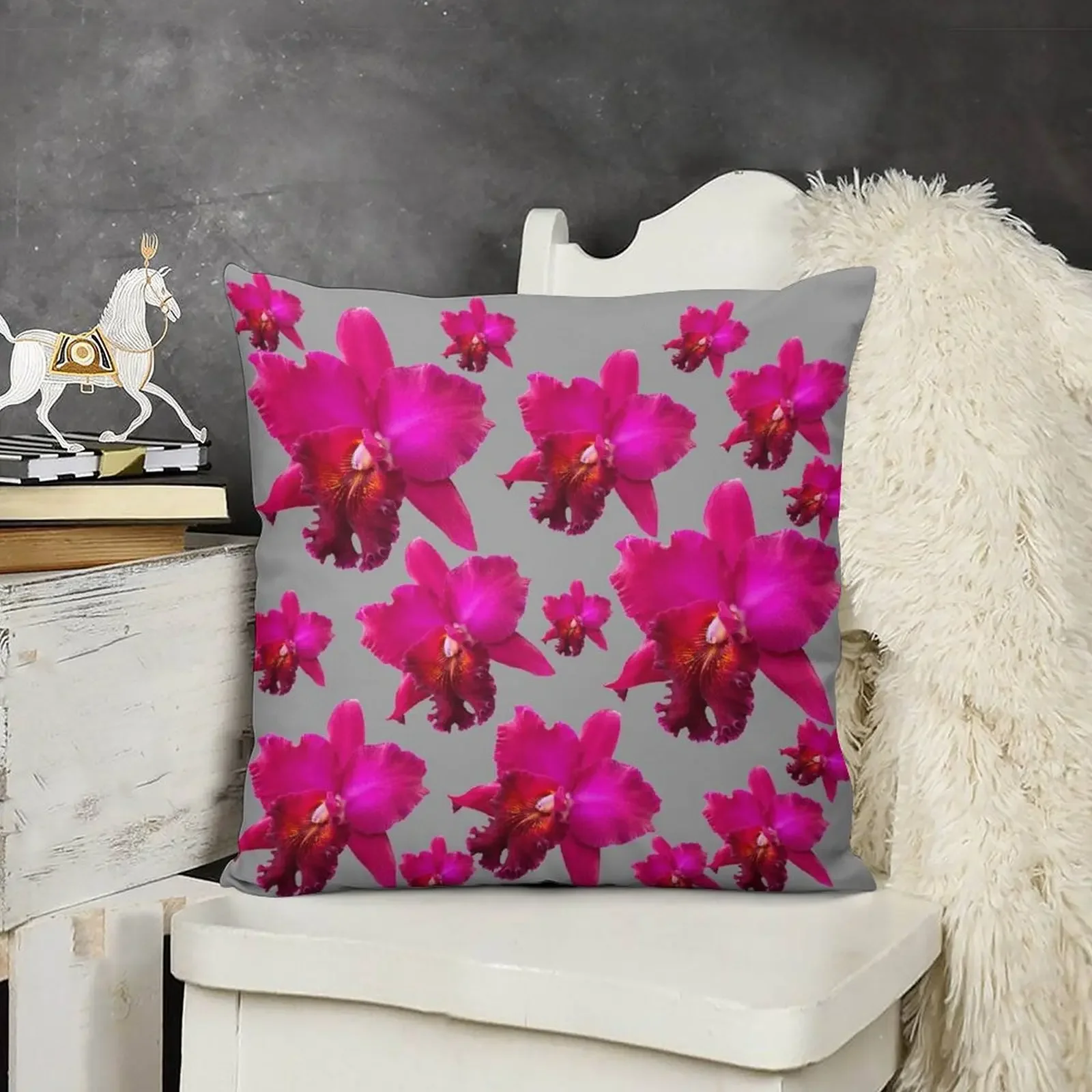 TROPICAL PINK FUCHSIA ORCHIDS PATTERN GREY ART Throw Pillow Luxury Cushion Cover Pillow Cover Christmas Cushion For Home pillow