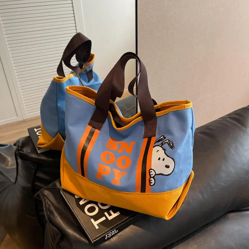 Kawaii Snoopy Cartoon Canvas Shoulder Crossbody Bag Soft Fabric Large Inner Space Adjustable Strap Commute Storage Handbag