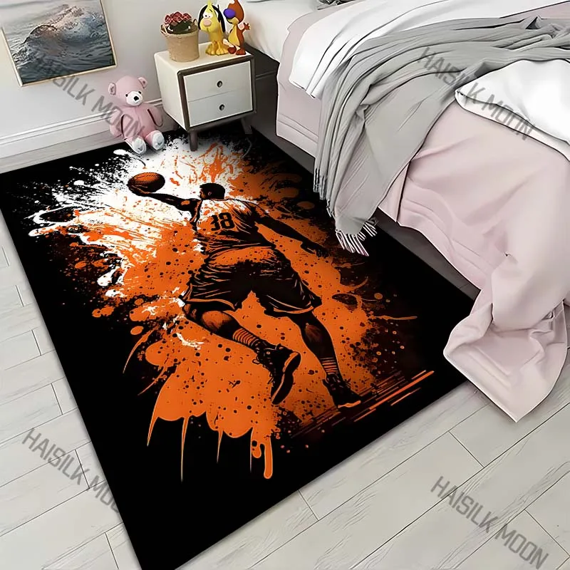 1PC Basketball dunk orange splatter Print Carpet for Living Room Bedroom Sofa Home Decor Rus Non-slip Floor Mat Luxury Gift