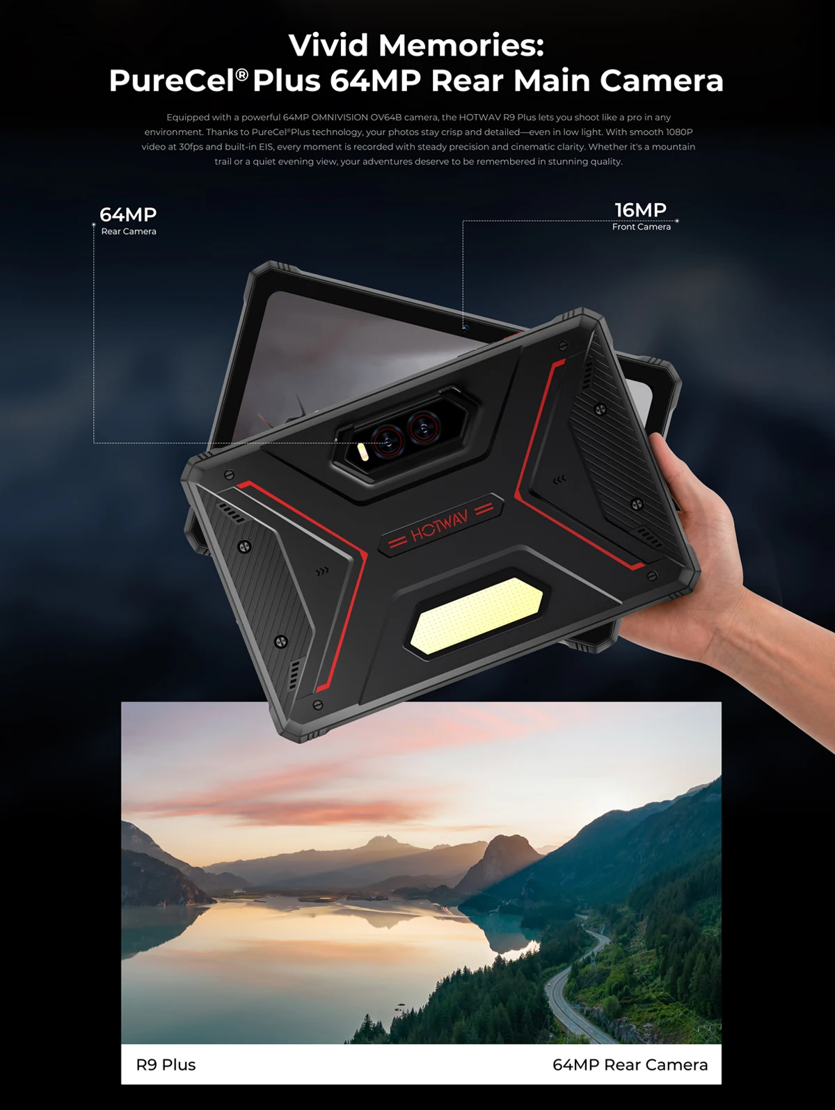 HOTWAV R9 Plus Robustes Tablet 11'' 2K Display 20080mAh Pad 8GB 512GB 64MP Android 14 Tablet-PC mit Super-Campinglicht – Detail 21