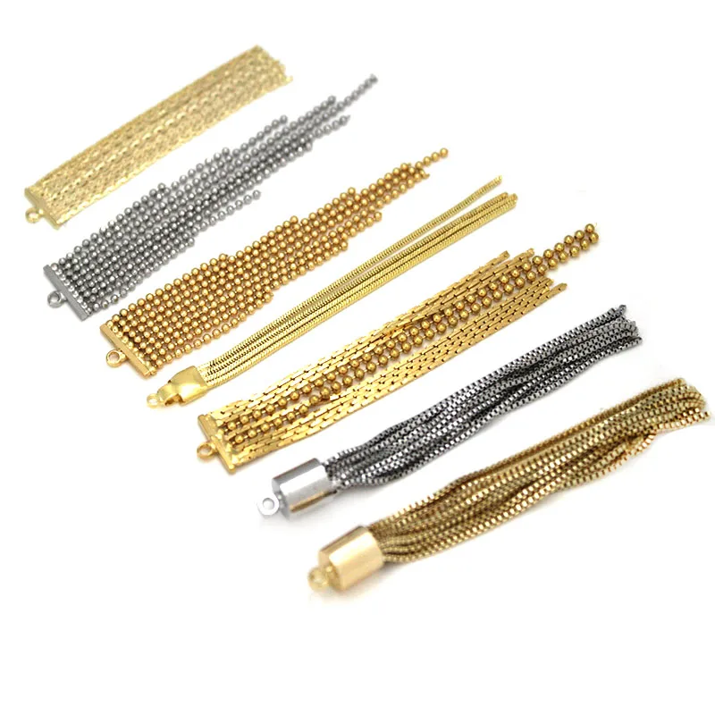 24K Gold Color 2PCS Brass Chain Tassel Earrings Making Tassel Charms Pendants DIY Necklace Jewelry Making Supplies Findings