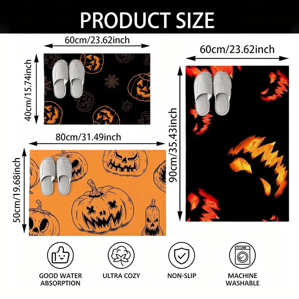 Cartoon Pumpkin Halloween Happy Bedroom Decor Carpet  for Living Room Thick Plush Study Floor Mat Home Fluffy Soft Rug