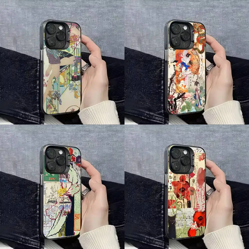 

China Japan Mosaic Graffiti CAT Phone Case For iPhone 16,15,14,13,12,11,Mini,Pro,E,SE4,XS,MAX Black Candy Matte Box