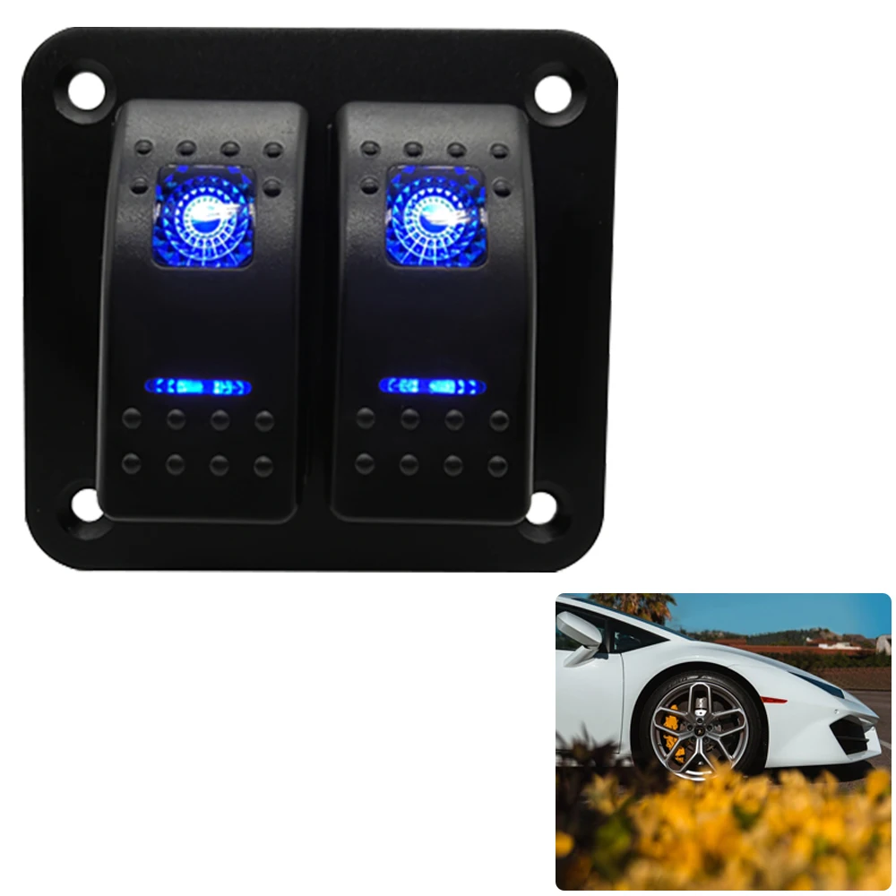 2 Gang Boat Switch Panel Car Rocker Switch Panel Blue LED Linght Waterproof 12/24V Socket Circuit Breaker for Truck Boat Car Hot