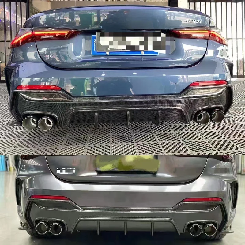 New 3pcs 4 Exhaust Carbon Fiber G22 Rear Diffuser 425i for 4 Series 2021-2022 3k Twill Weave Screw-On YOMDO