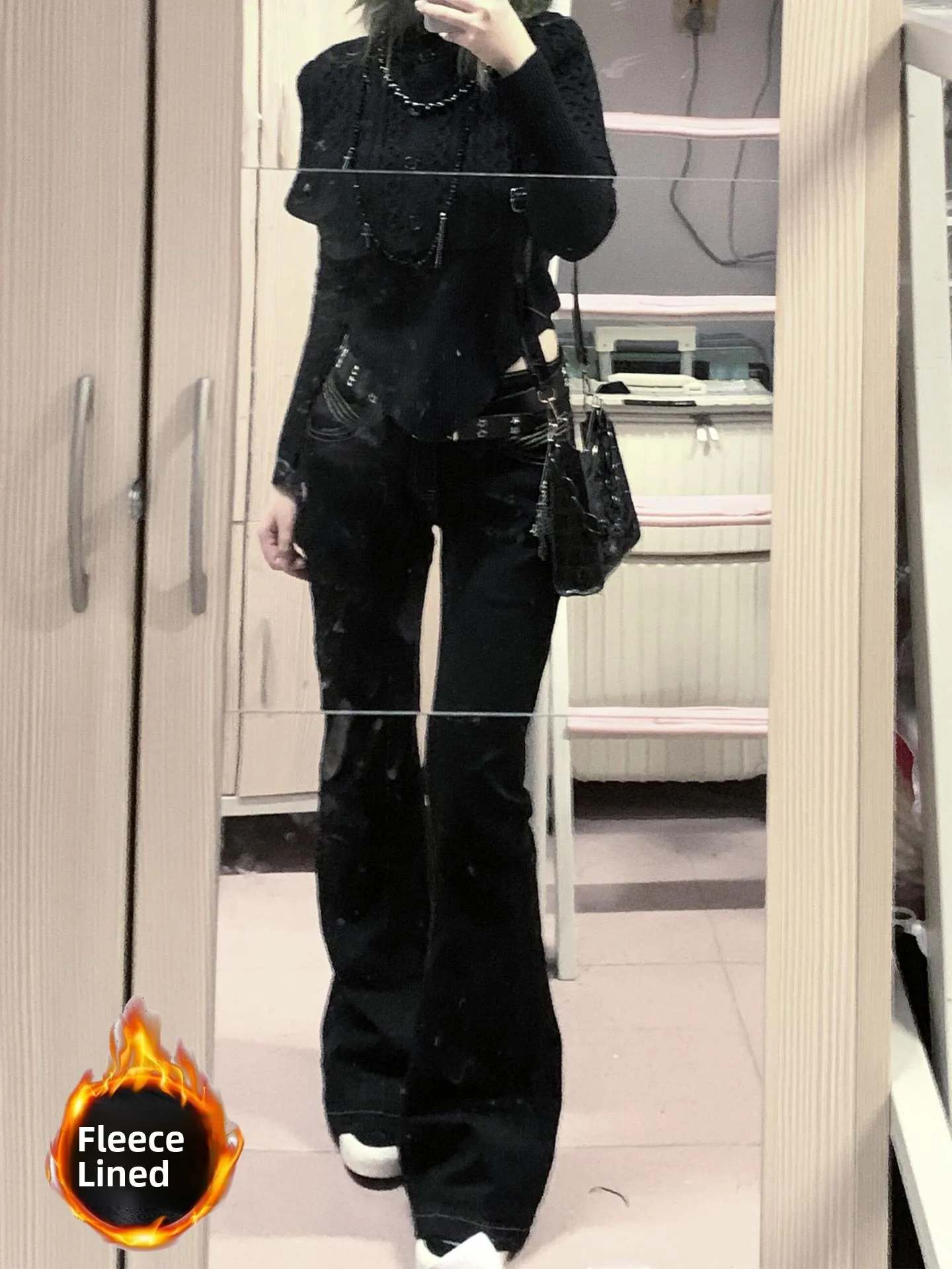 

Джинсы American Sle Fce на подкладке Slim Fit для женщин с высокой талией в стиле ретро, повседневные высококачественные износостойкие осенние ...