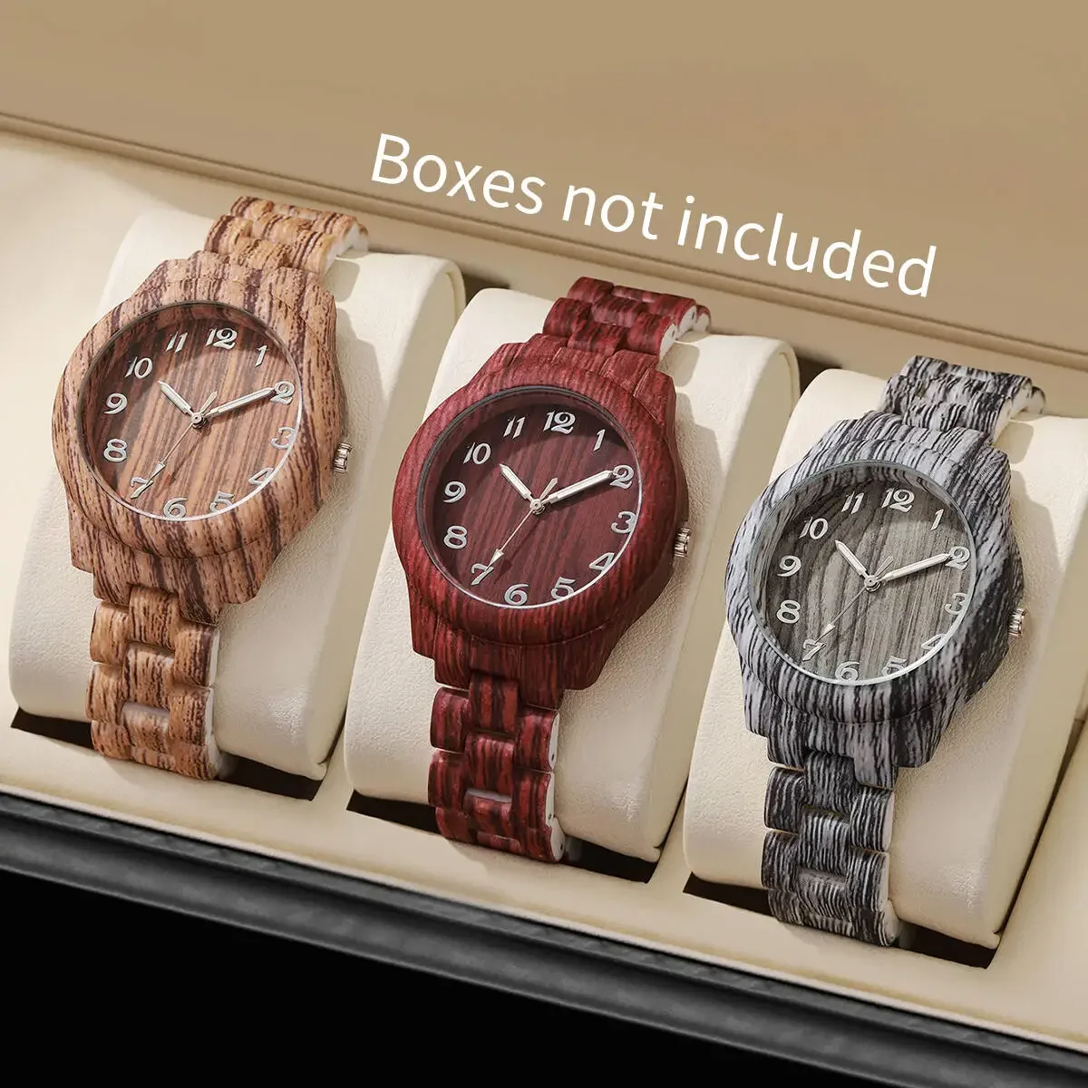 3PCS/Set Fashion Arabic Dial Women Watches Casual Wooden Pattern Plastic Band Quartz Watch Reloj Mujer（Without Box）