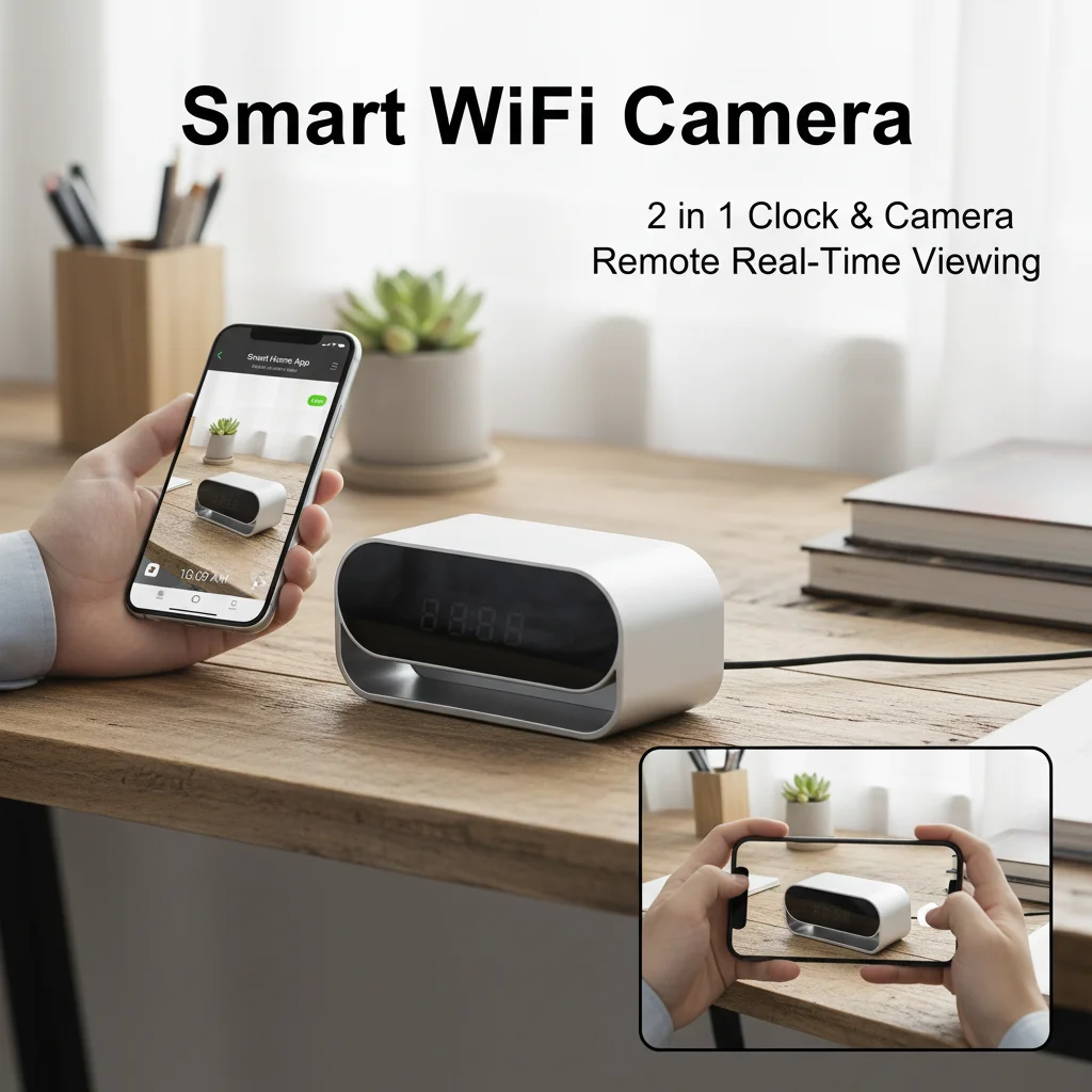 

Alarm Clock Camera, 4K UHD, WiFi6 & AP Hotspot, Remote Viewing, 2600mAh Battery, Night Vision, Motion Detection,