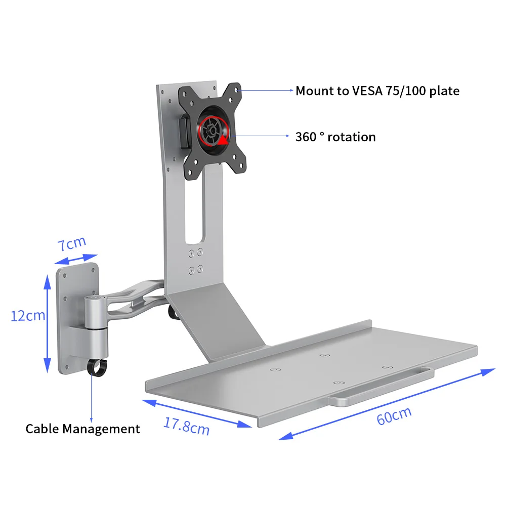 Portable Sit-Stand Work Desk VESA Compatible para Teclado Pared para de Trabajo Convertible​