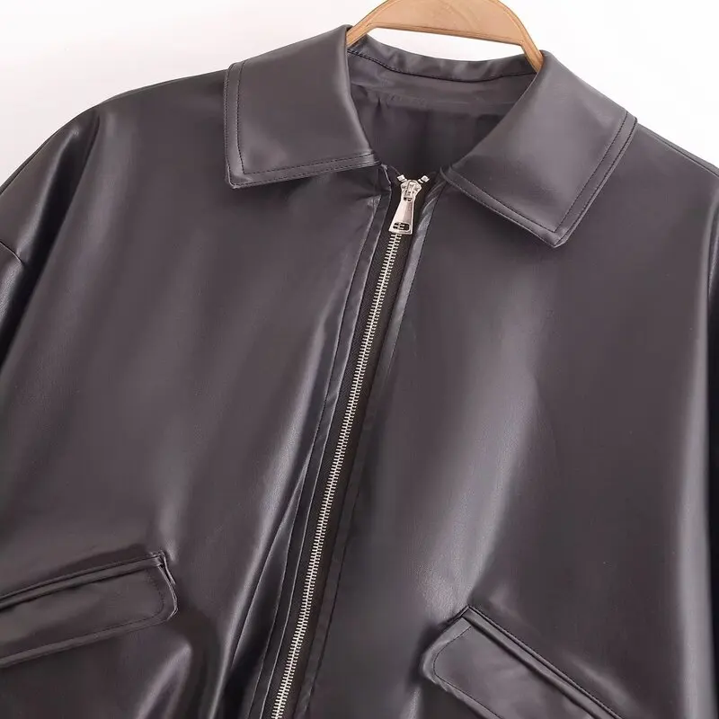 Chaqueta Hoada de Piel Sintética de Manga Larga para Mujer, Otoño Invierno, Diseño Versátil, Estilo Urbano, Ropa Exterior M...