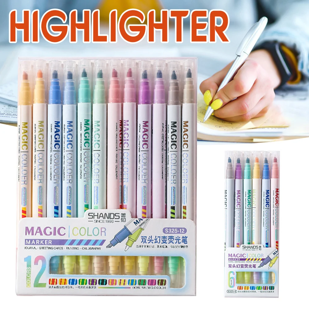 

6pcs/12pcs Double Headed Highlighter Pen Set Fluorescent Markers Highlighters Pens Art Marker Pen For School Office Stationery