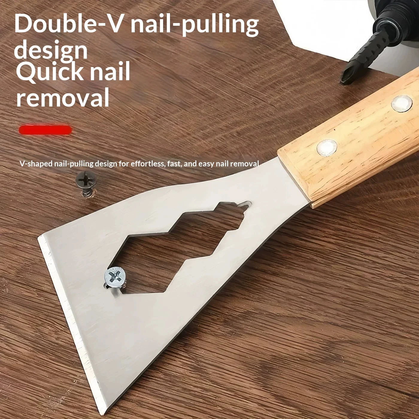 Multifunctional Stainless Steel Putty Scraper Wooden Handle, Nail Puller Bottle Opener, Household Cleaning Shovel Hand Tool