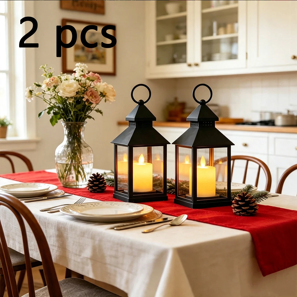Vintage LED Candle Lantern with Glass Windproof Cover, Battery （Without battery）Operated Decorative Table Lamp for Home, Wedding, Christmas, Style Centerpiece