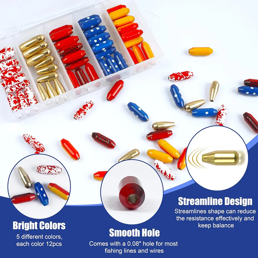 55Pcs Fishing inline Spinner Sinkers Kit Fishing Weight Brass Painted Sinker DIY Inline Spinner Bait Making Tackle Accessories