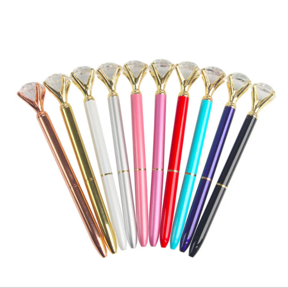 100pcs Big Diamond Pen Metal Crystal Ballpoint Pen For Students School Office Supplies