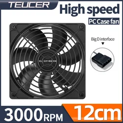 Teucer 120mm PC Case Fan High Speed 3000RPM High Air Volume Big 4Pin Chassis Power Supply Workstation Cabinet Server Heatsink