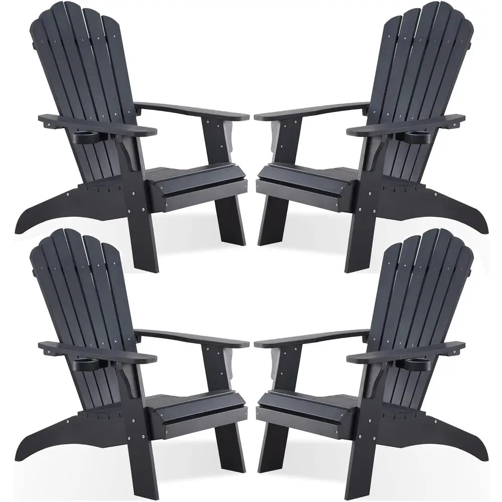 

Adirondack Chair, Oversized Poly Lumber Fire Pit Chair with Cup Holder, 350Lbs Support Patio Chairs for Garden, Weather Resista