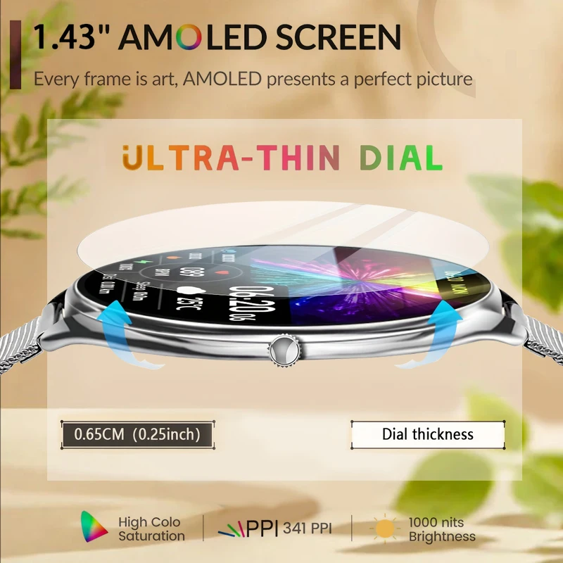 

New Original for Women Ultra Thin SmartWatch 1.43" AMOLED Display HD 466*466 Always Show Time Call Reminder Men Smartwatch gift