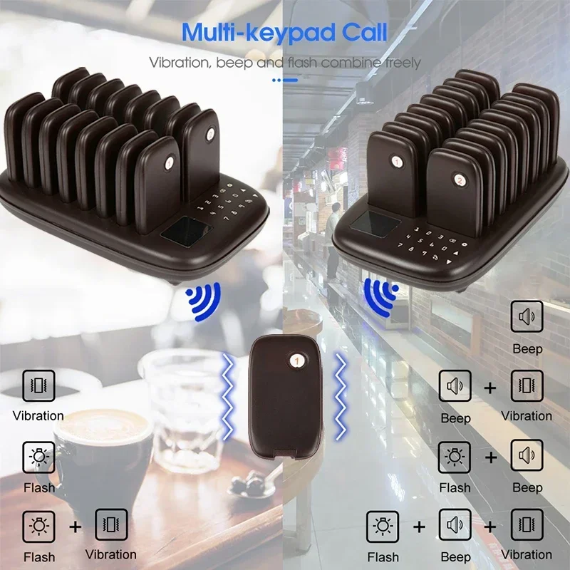 Restaurant Buzzer Pager Wireless Calling System 16 Pagers For Milk Tea Coffee Fast Food Shop Bar Church Queuing System