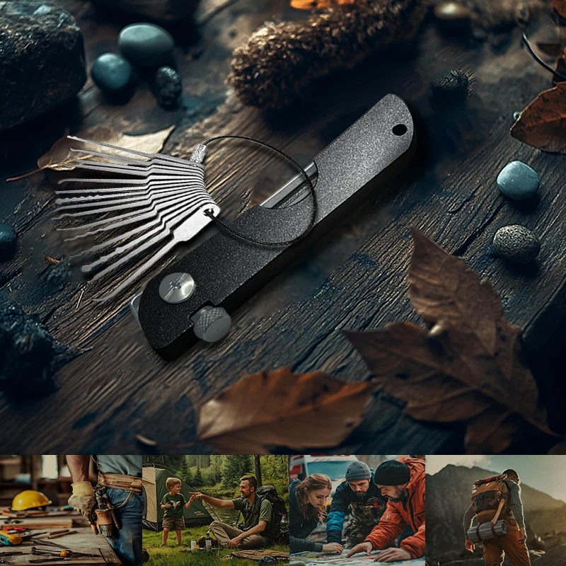 مجموعة سكين أدوات معدنية بقفل متعدد الأدوات، أداة معدنية مدمجة في الهواء الطلق، مع سلسلة مفاتيح، للاستخدام الأساسي غير الكهربائي