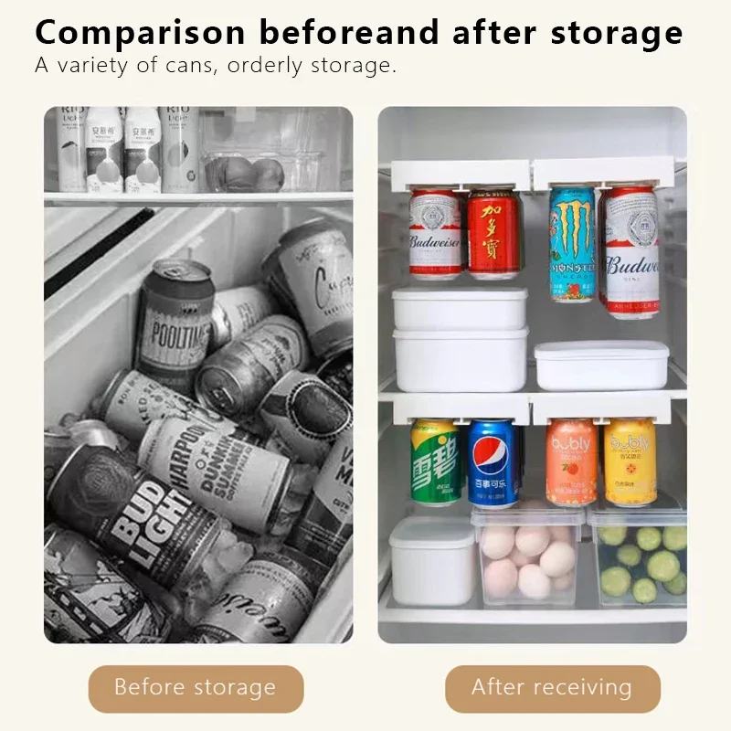 Refrigerator Storage Cabinet Drawer Soda Can Dispenser Beverage Rack Plastic Food Storage Rack for Refrigerator Cabinet Kitchen