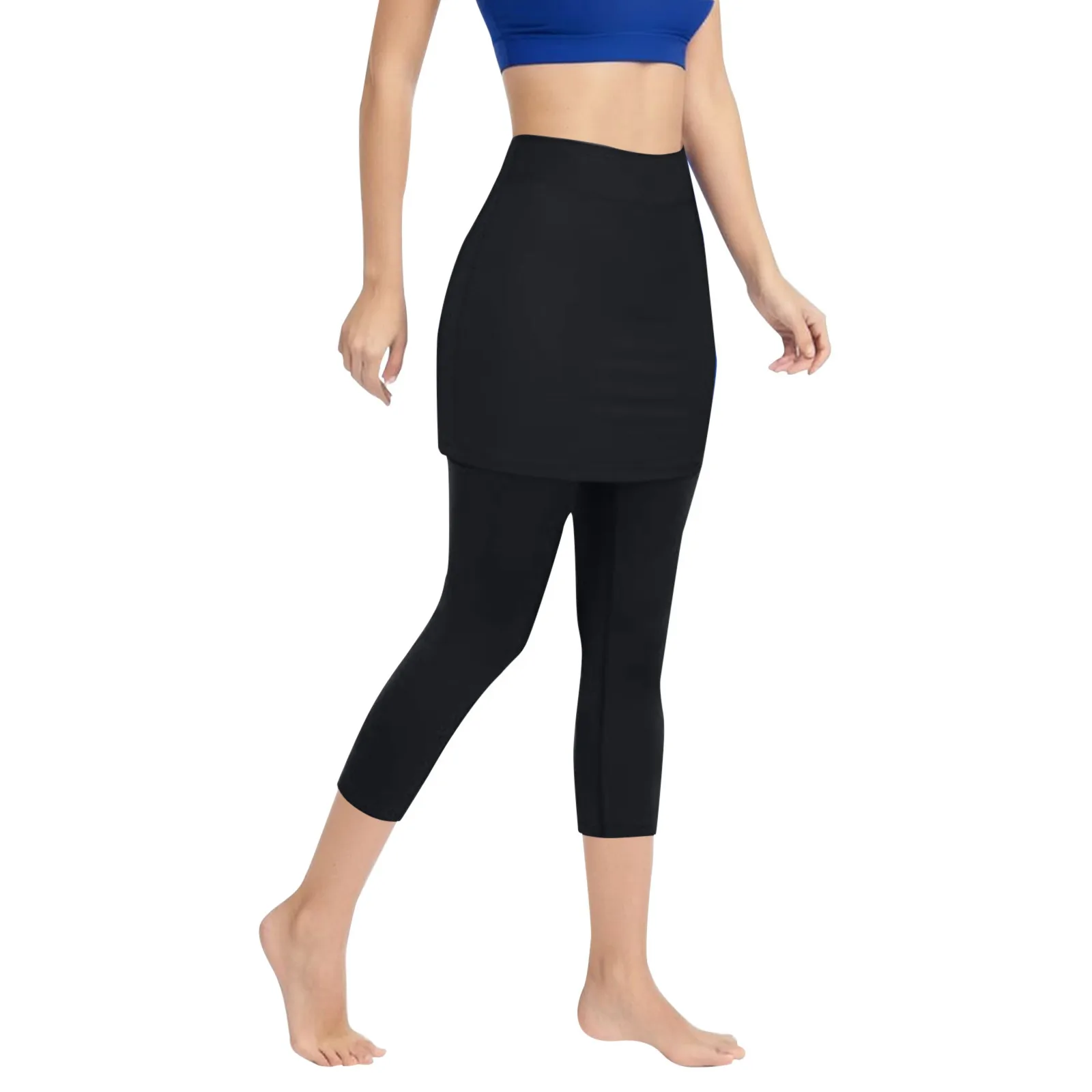 

Yoga Tennis Dance Culottes Women's Fitness Sports Capris Leggings With Pockets Elastic High Waist Tight Cropped Skirts Pants