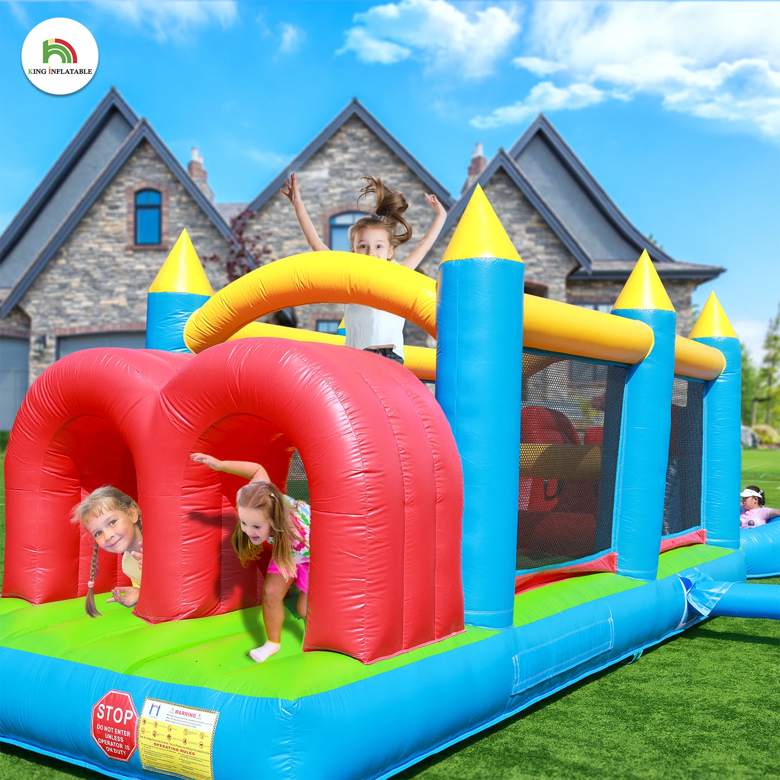 Piscina di palline gonfiabile per acqua macaron al 100% in PVC per bambini Attrezzatura per giochi d'acqua per palestra nella giungla con ventilatore d'aria da 1100 W