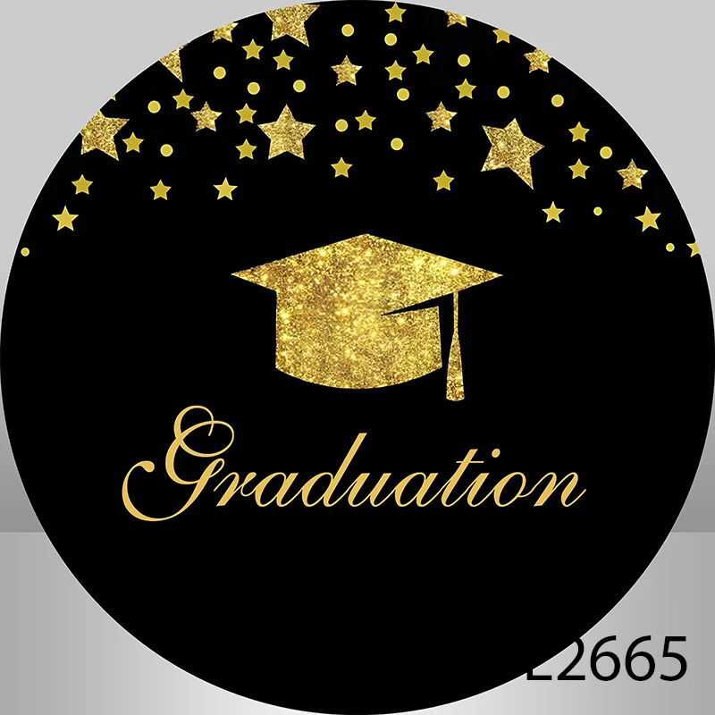 Congratulations Graduate Round Backdrop Cover Glitter Bachelor Cap Class of 2024 Congrats Grad Prom Party Photography Background