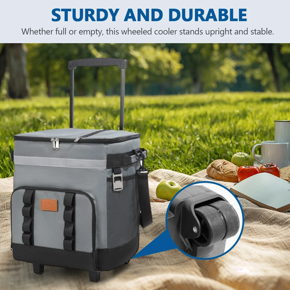 Insulated Rolling Cooler Bag Proof Picnic Trolley Box Detachable Large Thermal Food Delivery Box for Camping Refrigerator