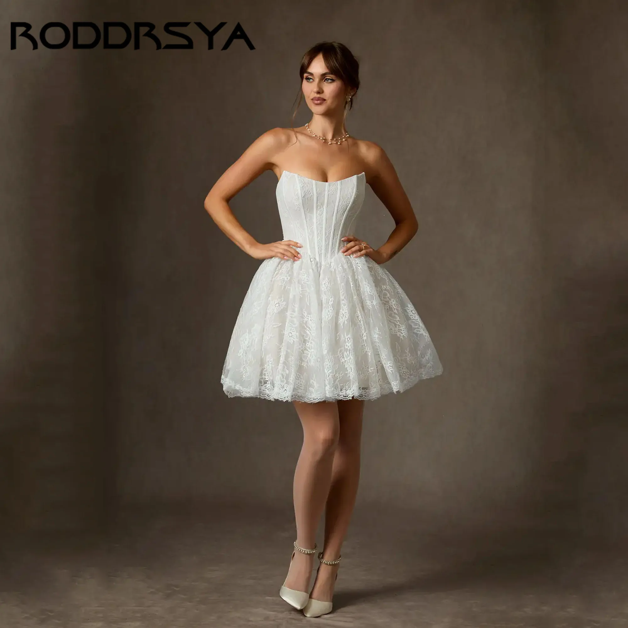 

RODDRSYA A-Line Wedding Dress Elegant Tulle Lace Applique Bridal Shower Dresses Strapless vestidos de novia Backless Customized