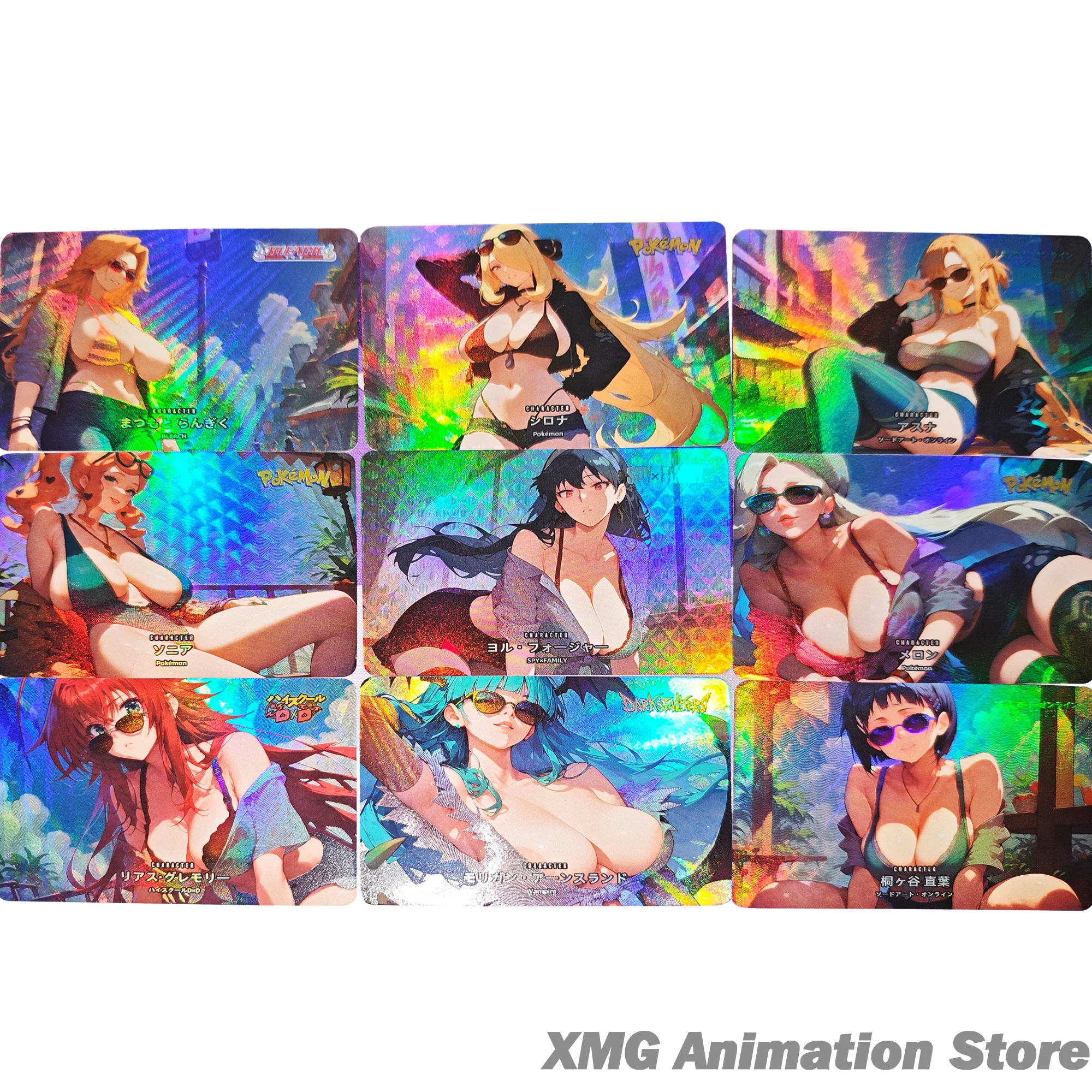 

9Psc/set DIY Anime Goddess Sunglasses Series Rias Gremory Yor Forger Summer Time Collection Card Refractive Color Flash