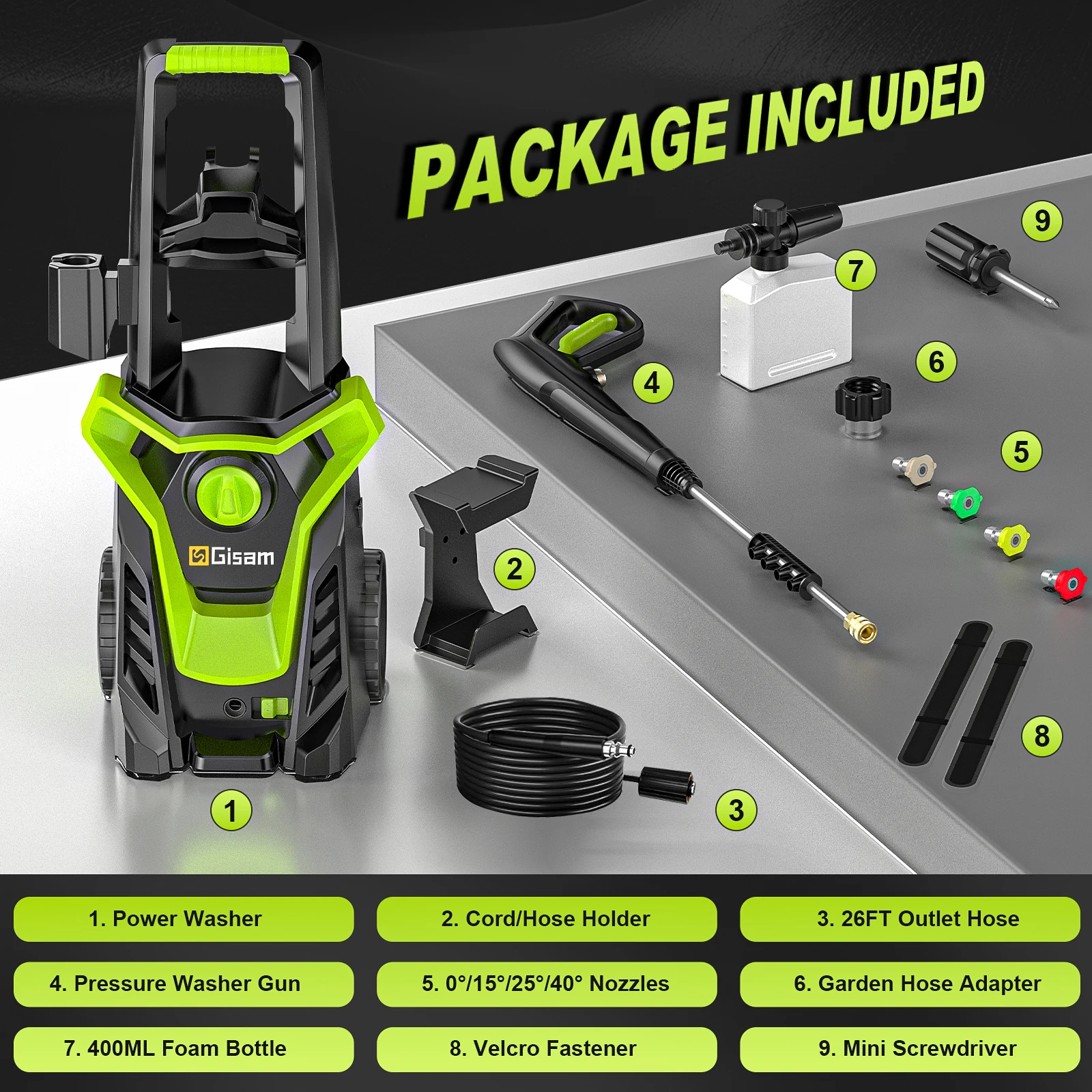 Gasam 4800PSI 1800 واط الكهربائية جهاز تنظيف يعمل بالضغط العالي آلة غسل سيارات بندقية حديقة غسل المياه بندقية رذاذ 180 ° فوهة قابلة للتعديل #6