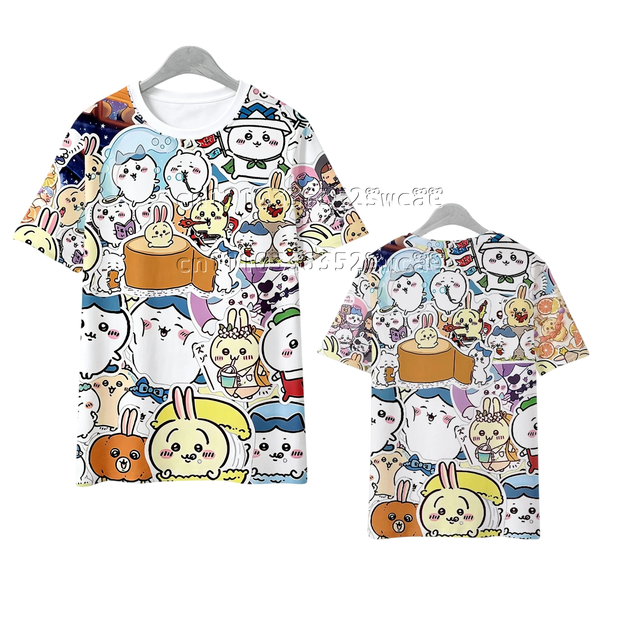 FamilyMatching Sommer Neue Chiikawa-Serie Anime T-Shirt Japanischer Niedlicher Charakter-Print Kurzarm Street Unisex T-Shirt – Detail 11