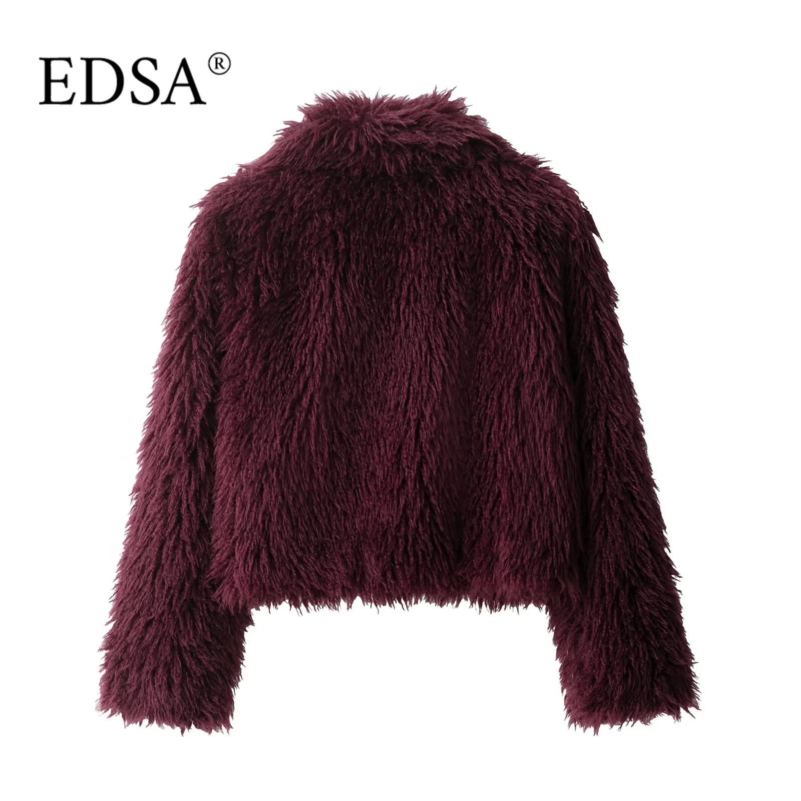 EDSA Vrouwen Nepbont Jas Lange Mouwen Voorzakken Revers Kraag Rechte Zoom Herfst Winter Vrouwelijke Jas Bovenkleding