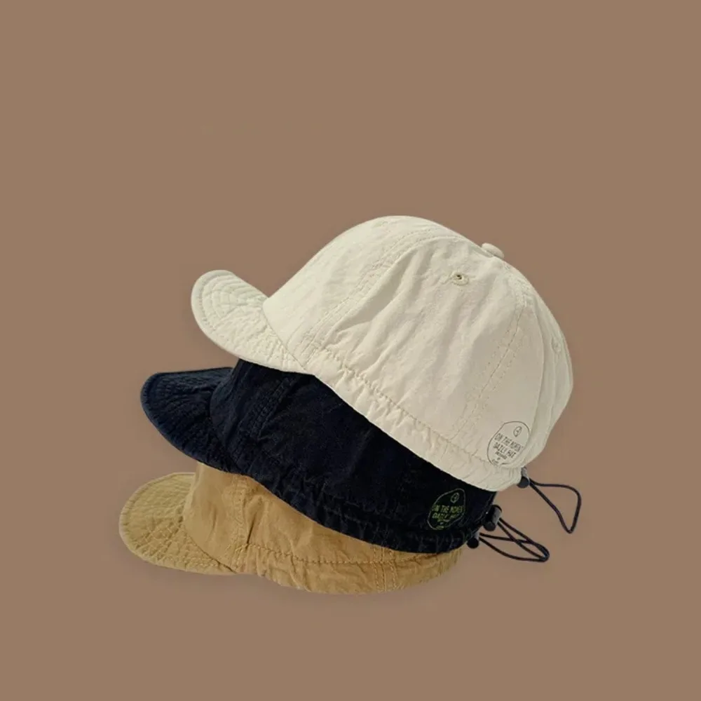 Simple Solid Color Short Brim Baseball Cap Drawstring Adjust Japanese Style Cargo Baseball Cap Casual Visor Sun Hat Girl
