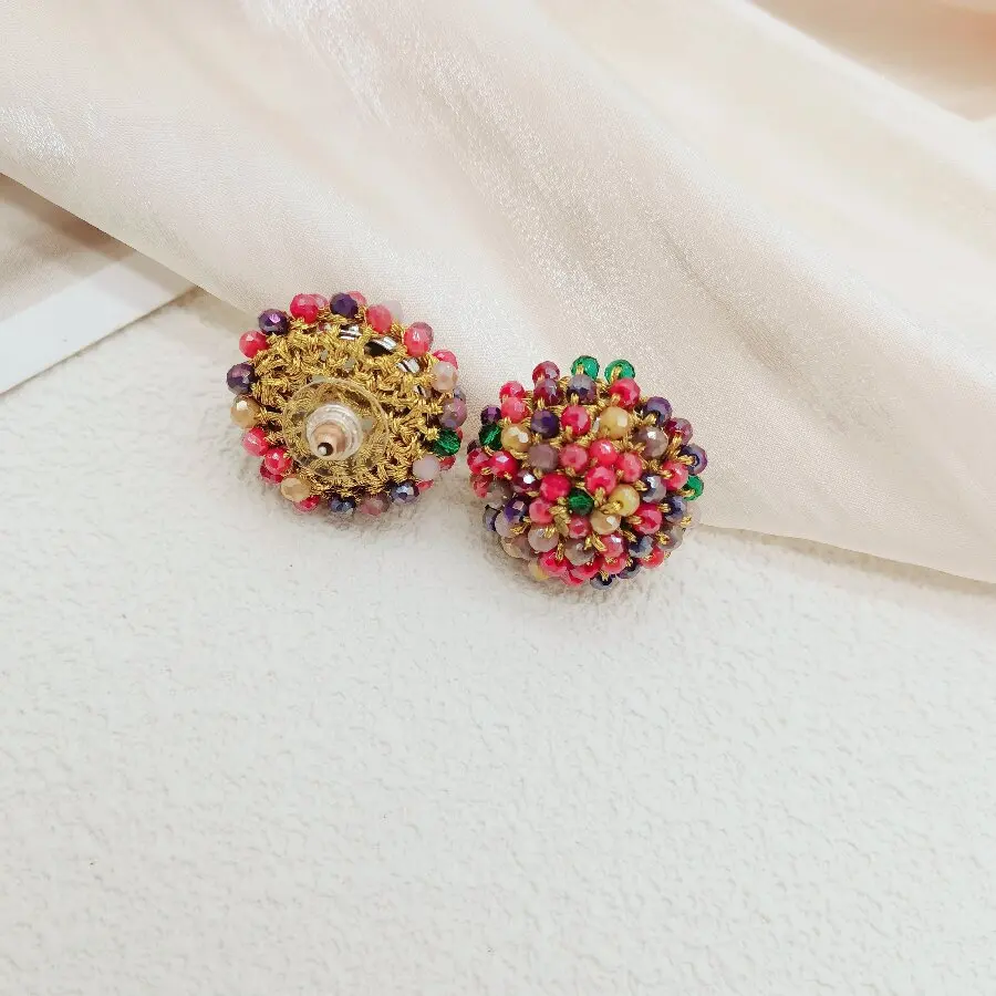 Spring and summer new semi-circular shape earrings hand-woven crystal earrings simple fashion earrings