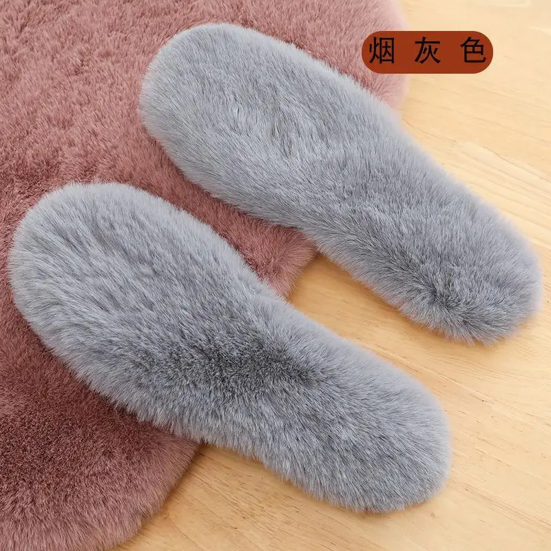 1 Pair Solid Color Simplicity Warm Insole Men Women Imitation Rabbit Hair Plush Thick All-Match Insole Winter Shoe Accessories