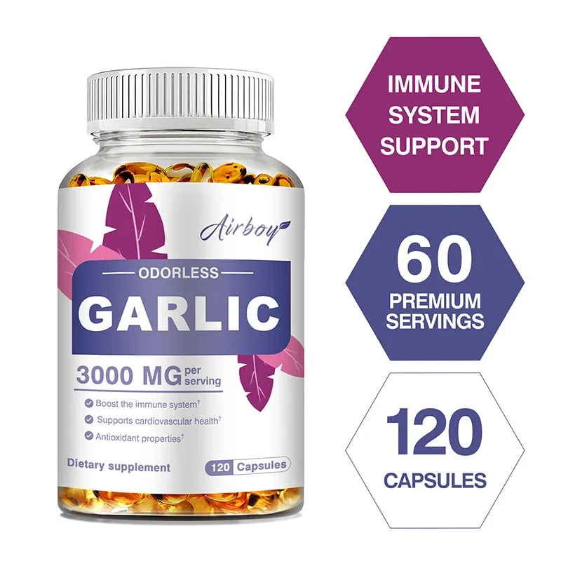 

Odorless Pure Garlic 3000mg - Balance Cholesterol, Help Immunity, Heart Health, Detoxification, Cleansing - 120pcs