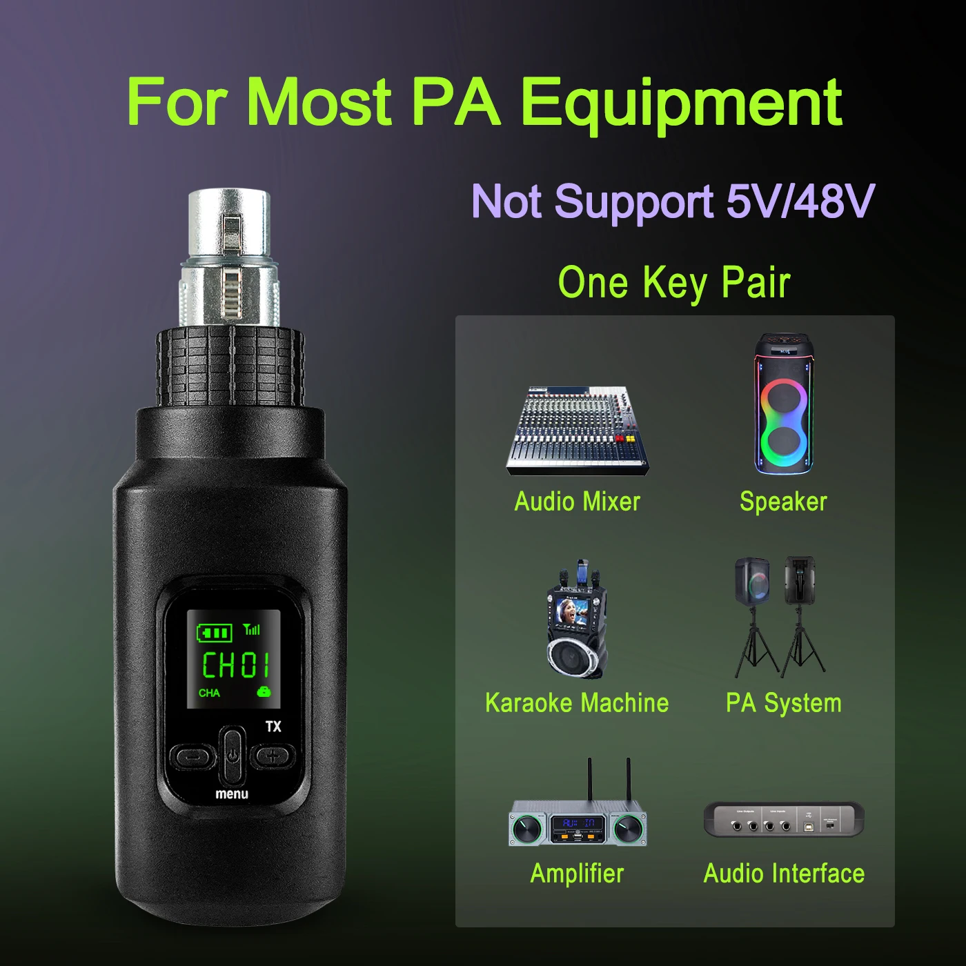 Wireless Microphone Converter XLR Transmitter and Receiver System for Dynamic and Condenser Microphone