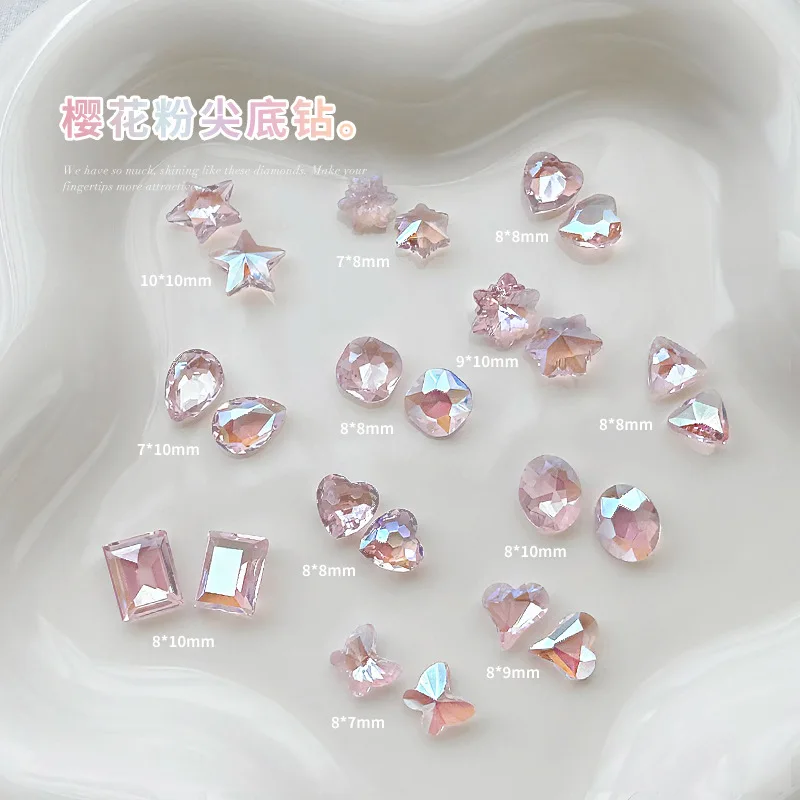 10 Stuks Nail Art Auroral Droom Kleur Strass Puntige Bodem Kristallen Stenen Roze Nagel Decoraties Glas 3d Nail Benodigdheden