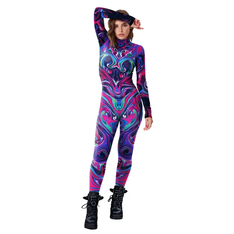 أزياء تنكرية متعددة الألوان للرجال Steampunk ثلاثية الأبعاد مطبوعة مثيرة ونحيفة للنساء بذلة أداء الهالوين كرنفال عطلة الزي