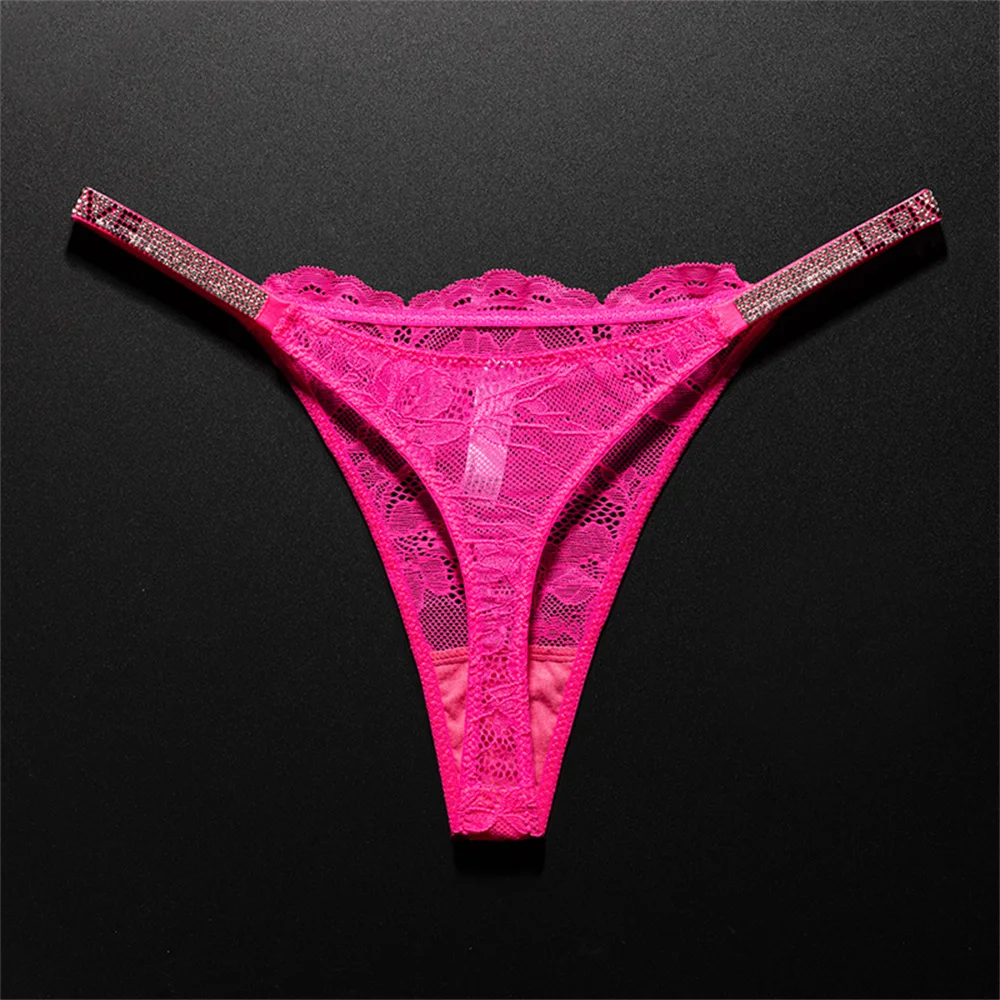 Sexy krystalově zdobené krajkové tanga s prodyšným T-back spodním prádlem pro evropské ženy, průhledné T-back, plus velikost S-XL - náhled 4