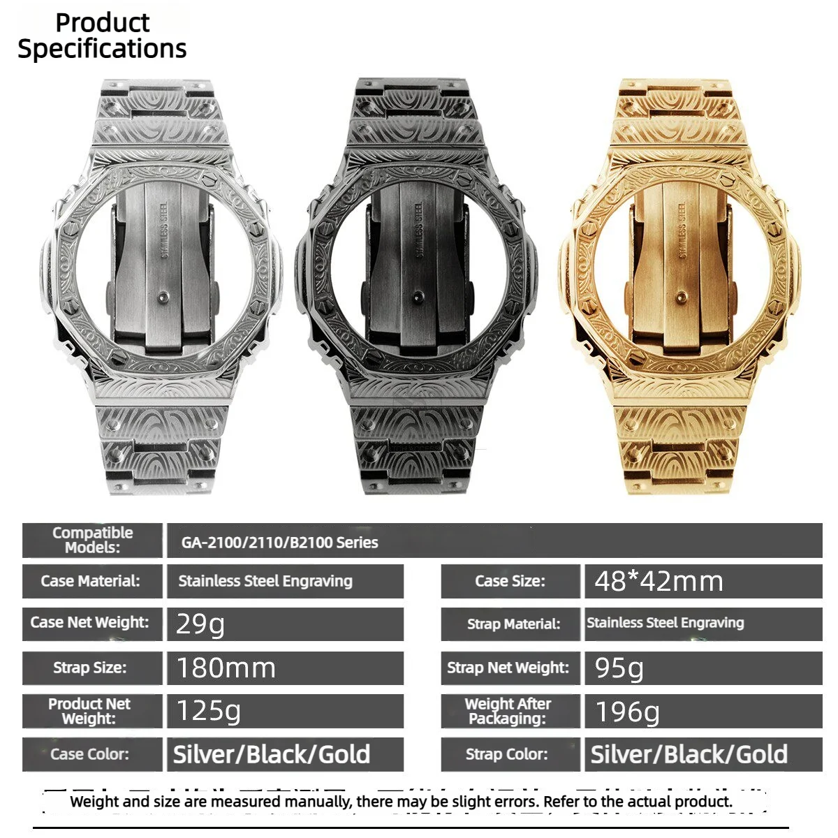 Stainless Steel Case Band Mod Kit For G-SHOCK Casioak GA-2100 2110 GA-B2100 upgrade Metal watch Bezel strap Watch Accessories