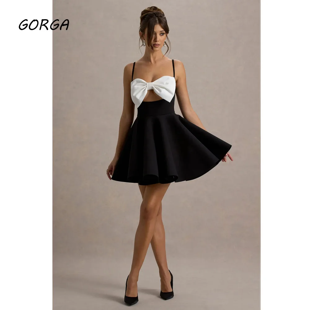 

GORGA Customized Black Knee-Length Crepe Evening Dress Bow Strapless Prom Dress 2025 Spaghetti Strap A-line Party Dress