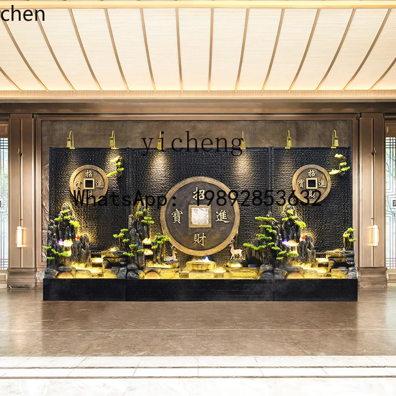 HT  living room interior landscaping fish pond curtain wall rockery ornament office wealth ornament