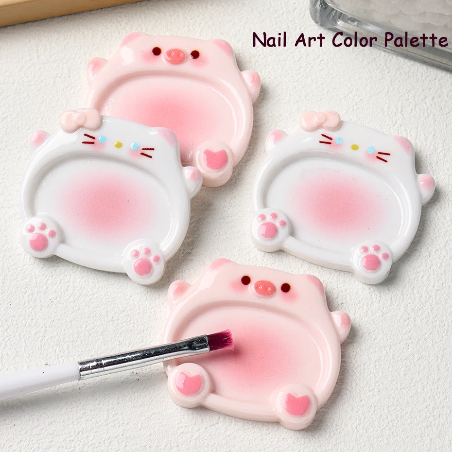 2pcs Cartoon Pig Cat Color Palette Nail Art Mixing Color Drawing Pallet Gel Polish Nail Painting Board Palette Manicure Tools