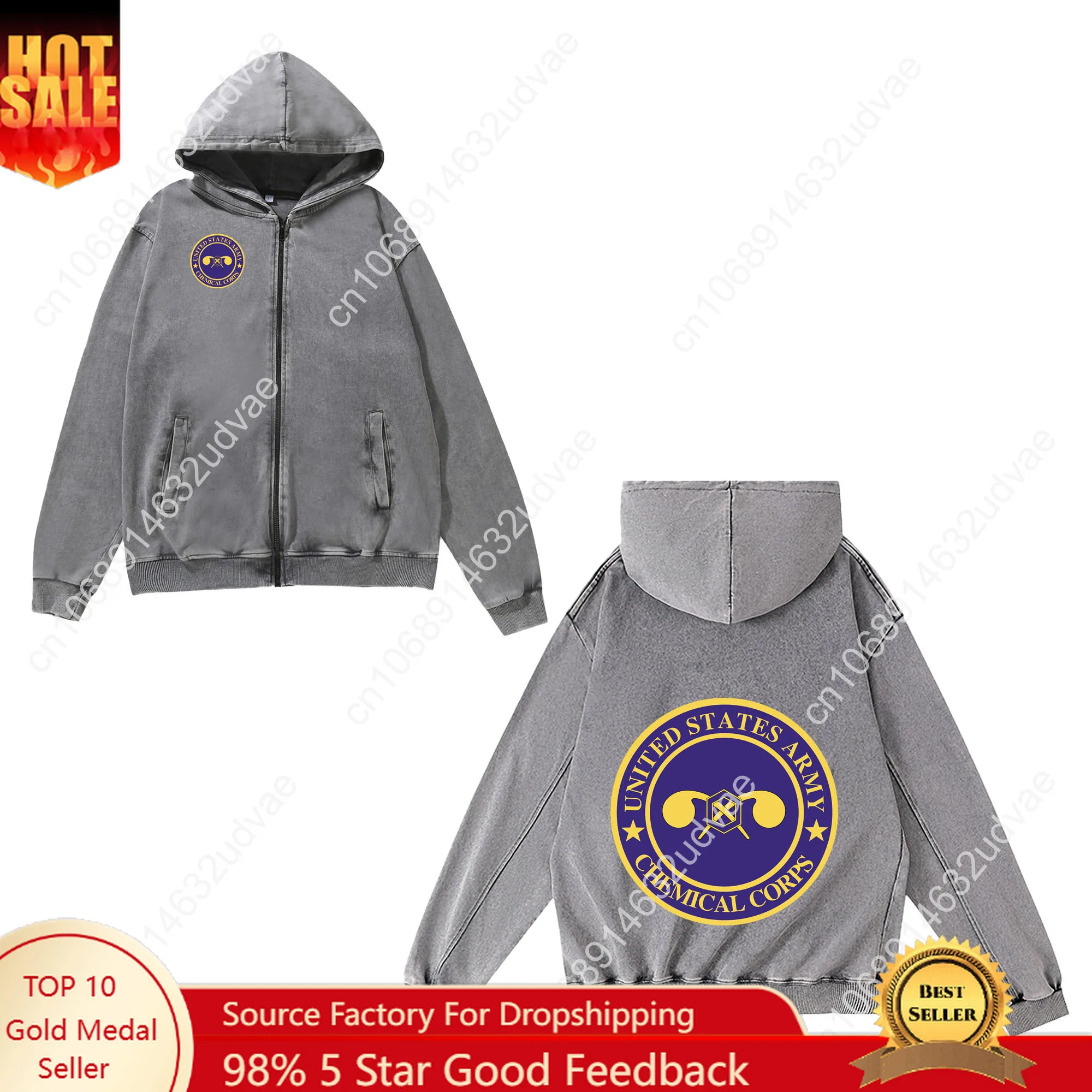 

United States Army Chemical Corps Zipper Sweatshirt Man Woman Teenager Retro Hoodies Pullover Sweat Shirt Full Zip Jacket Tops