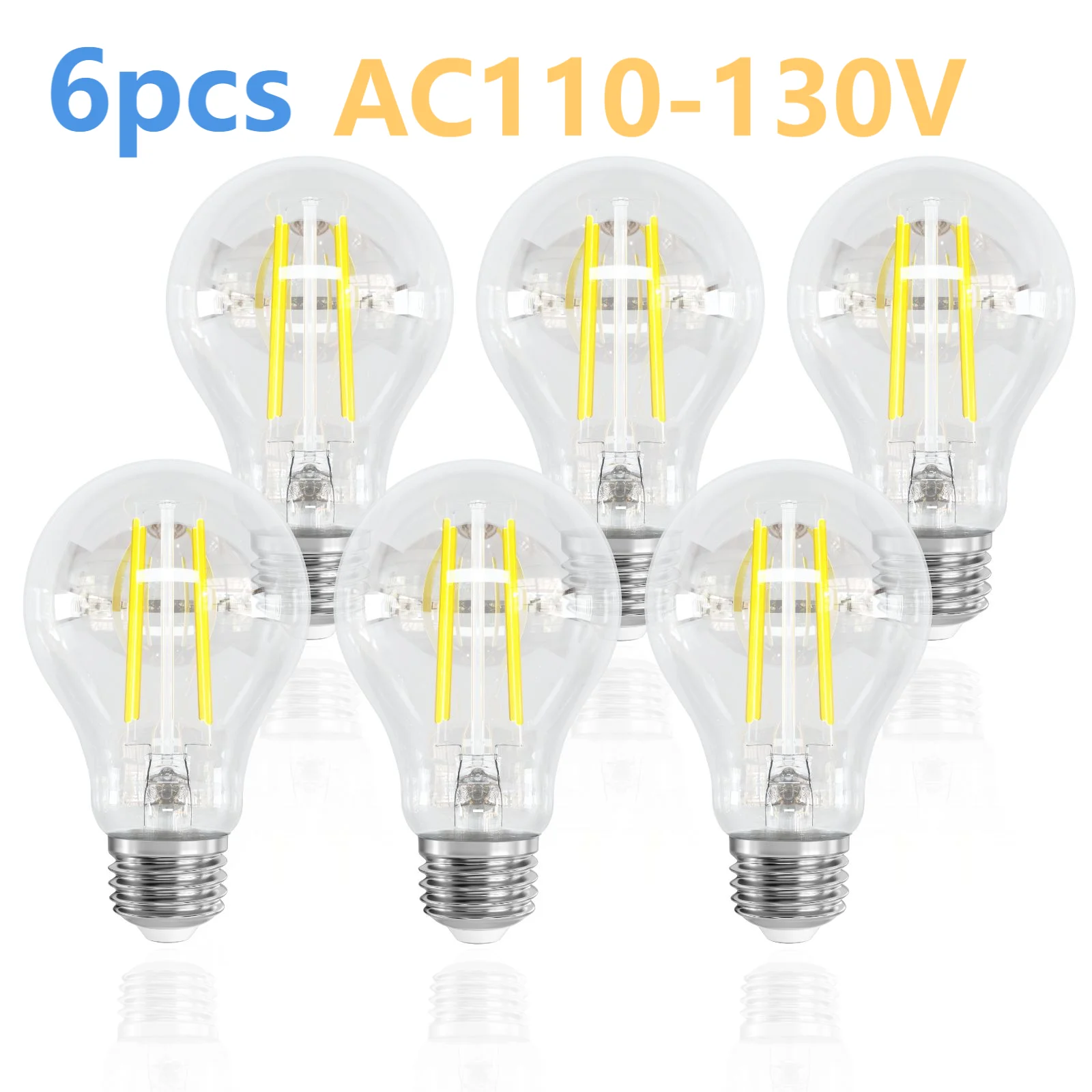 

6pcs A19 Filament LED Bulbs 120V 60W Equivalent E26 Clear Medium Base Vintage Light Bulb 6W 2700K Warm White 4000K Neutral White