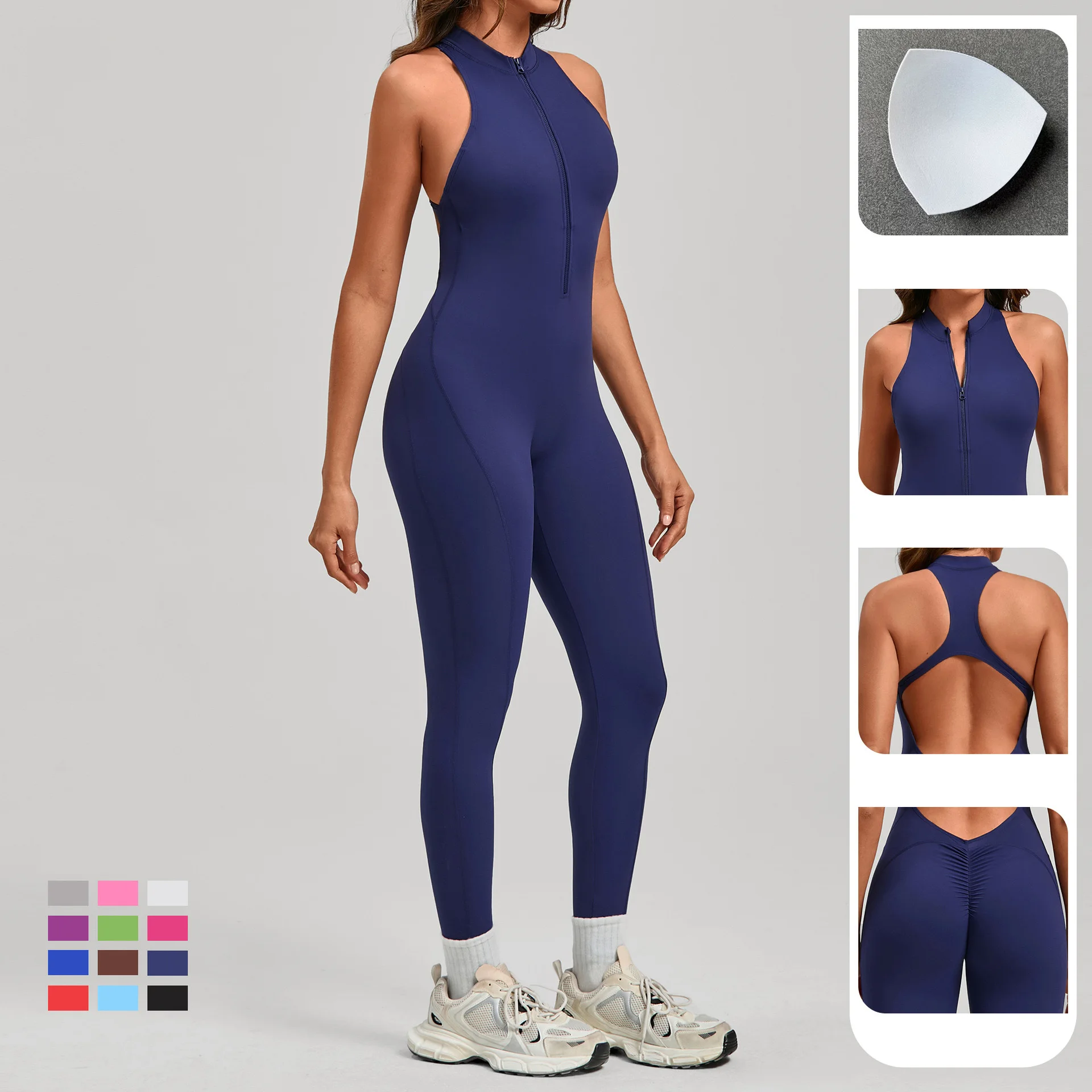 New Zip Up Rompers Scrunch Butt Yoga Sets Sleeveless pants Jumpsuit for Women Fitness Gym Clothing Workout Open Back Sports Suit